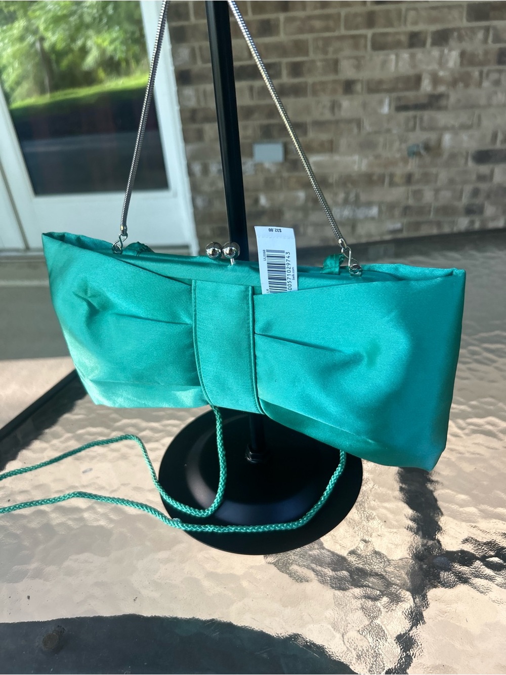 Kim Rogers Emerald Green Satin Bow Clutch Evening Bag Crossbody